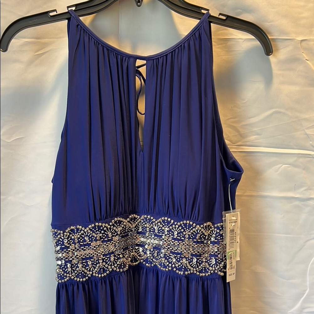 X SOLD NWT R&M Richards Elegant Blue Sleeveless Flowing Dress Gown